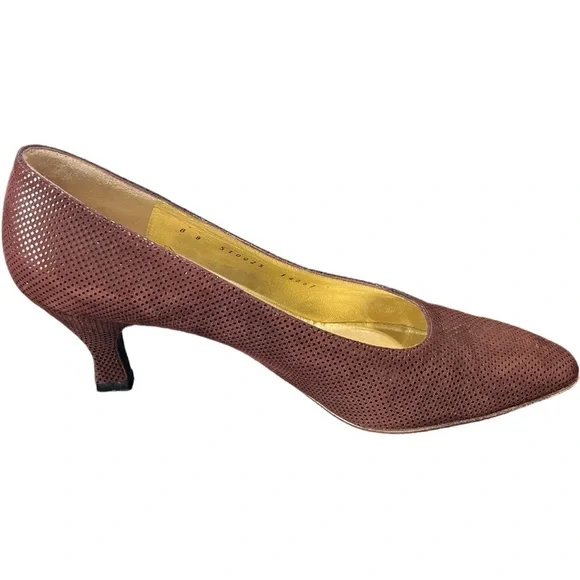 Bruno Magli Vintage Women's Brown Leather Dotted Pumps Heels Shoes Italy 8B - Picture 7 of 10